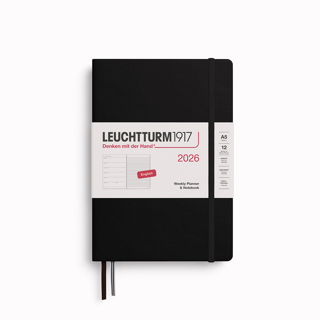 The Medium Weekly Planner + Notebook 2026 is Leuchtturm1917's combined Planner and Notebook, from January 2026 to December 2026. It is available in a choice of colours.