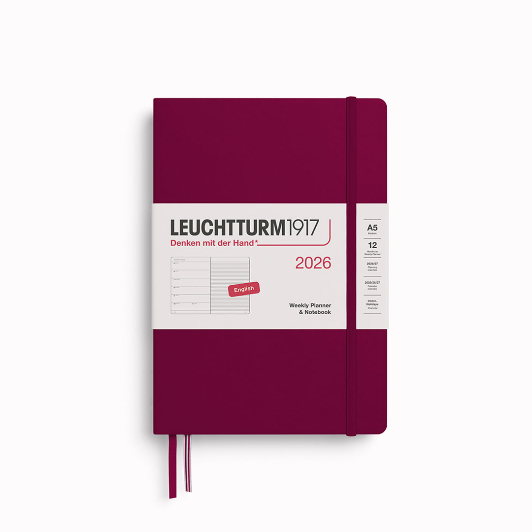 The Medium Weekly Planner + Notebook 2026 is Leuchtturm1917's combined Planner and Notebook, from January 2026 to December 2026. It is available in a choice of colours.