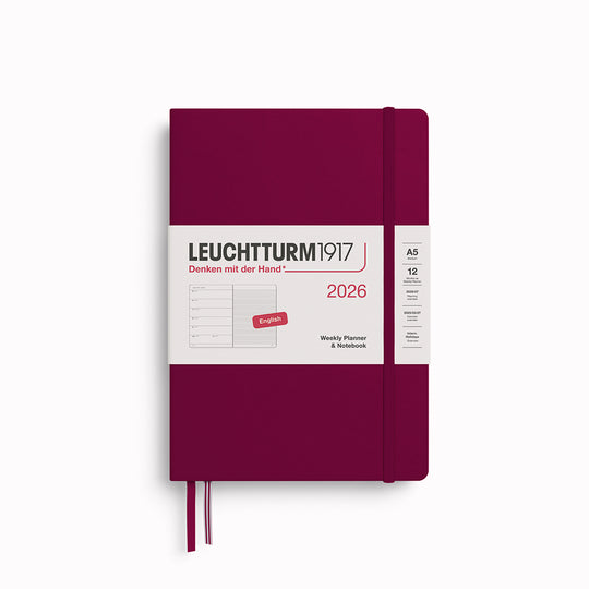 The Medium Weekly Planner + Notebook 2026 is Leuchtturm1917's combined Planner and Notebook, from January 2026 to December 2026. It is available in a choice of colours.