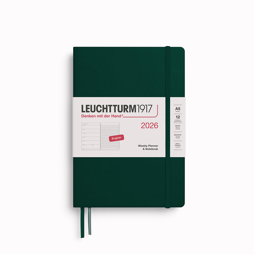 The Medium Weekly Planner + Notebook 2026 is Leuchtturm1917's combined Planner and Notebook, from January 2026 to December 2026. It is available in a choice of colours.The Medium Weekly Planner + Notebook 2026 is Leuchtturm1917's combined Planner and Notebook, from January 2026 to December 2026. It is available in a choice of colours.