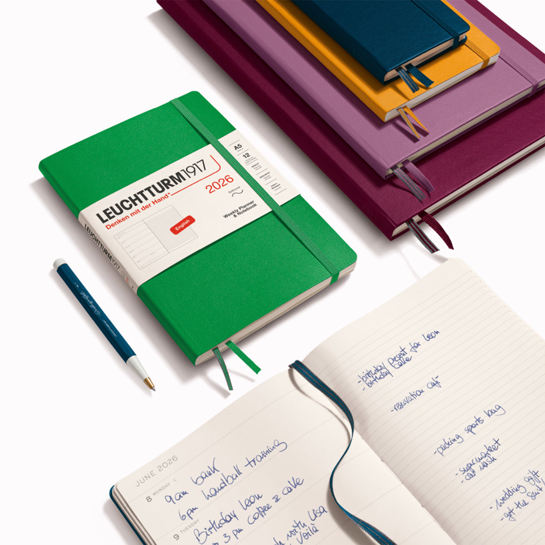 The Medium Weekly Planner + Notebook 2026 is Leuchtturm1917's combined Planner and Notebook, from January 2026 to December 2026. It is available in a choice of colours.