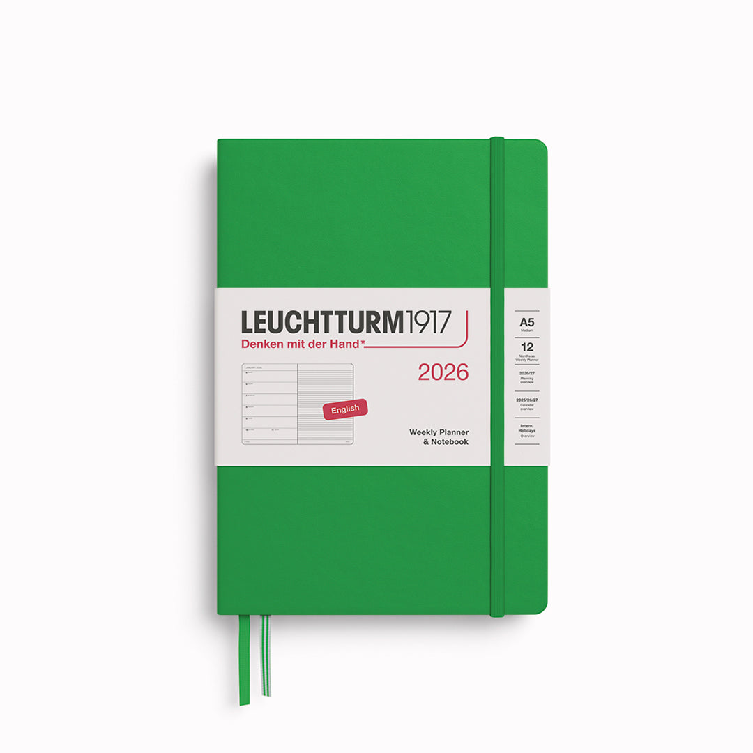 The Medium Weekly Planner + Notebook 2026 is Leuchtturm1917's combined Planner and Notebook, from January 2026 to December 2026. It is available in a choice of colours.