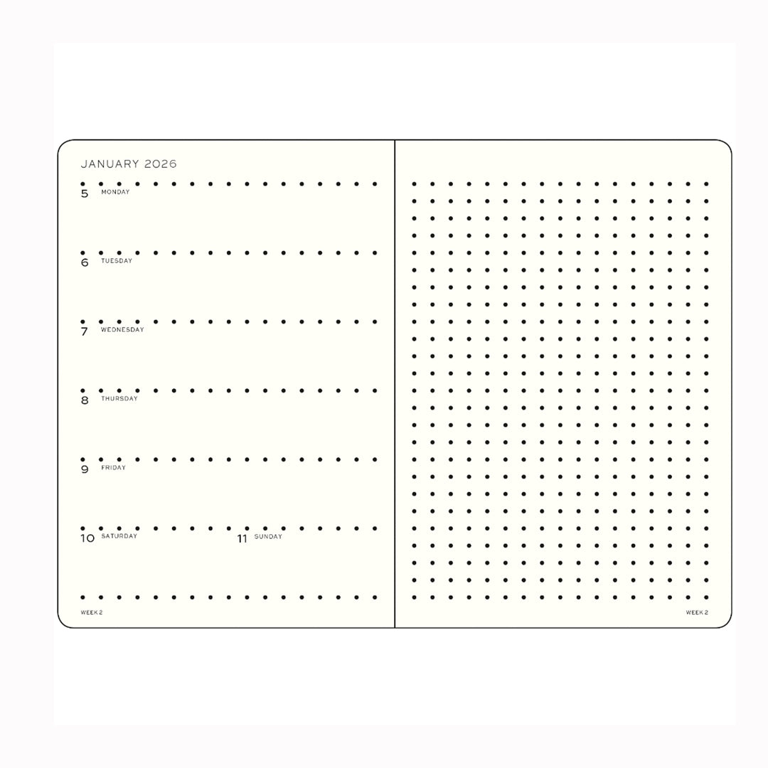The Medium Weekly Planner + Notebook 2026 is Leuchtturm1917's combined Planner and Notebook, from January 2026 to December 2026. It is available in a choice of colours.