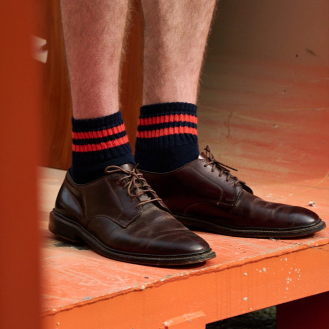 ankle crew socks with stripes by Belgium based Escuyer. Classic striped crew socks in an easy to wear ankle length - great for warmer days, but suitable for year round wear.