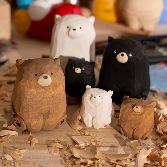 Cute and colourful hand carved and hand painted wooden bear ornament from Gohobi.