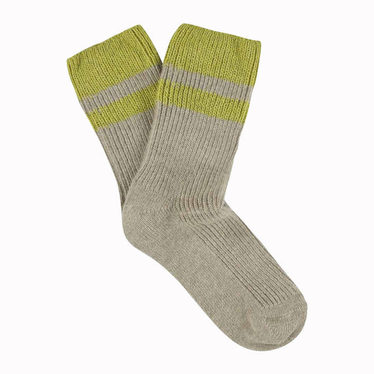 Cashmere Striped Socks | Beige + Green | UK3.5-7