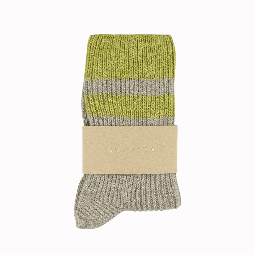 Cashmere Striped Socks | Beige + Green | UK3.5-7