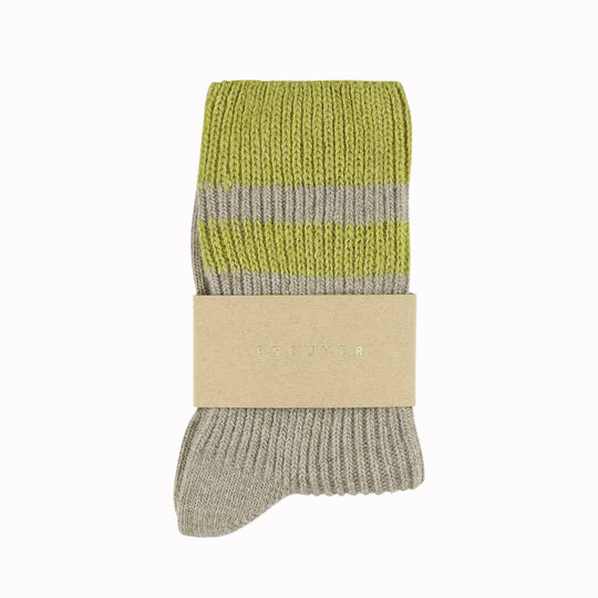 Cashmere Striped Socks | Beige + Green | UK3.5-7