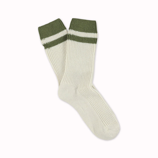Cashmere Striped Socks | Ecru + Khaki | UK6-10