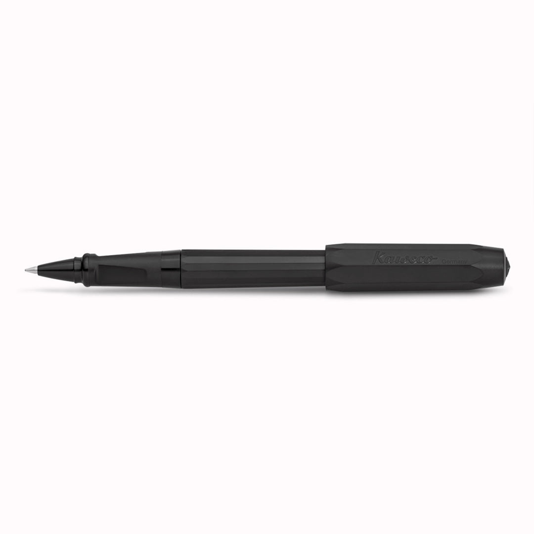 The Kaweco Perkeo rollerball pen in black features an ergonomic grip, octagonal cap and hexadecagon shaped barrel.