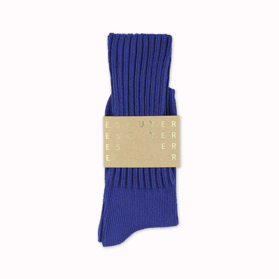 Bright Blue crew socks by Belgium based Escuyer. These socks are so comfortable! They are made from premium cotton blended with nylon and elastane for durability and stretch