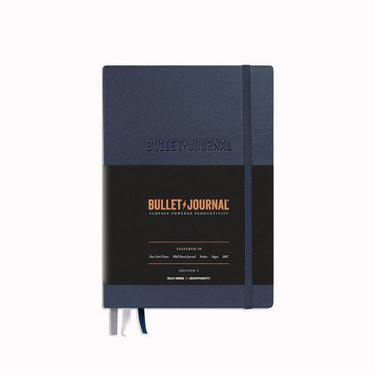 Blue A5 Bullet Journal Edition 2 from Leuchtturm1917 features a smooth paper surface with very low transparency. Additionally, the journal includes a detachable Bullet Journal pocket guide, index, future log and 206 numbered pages.