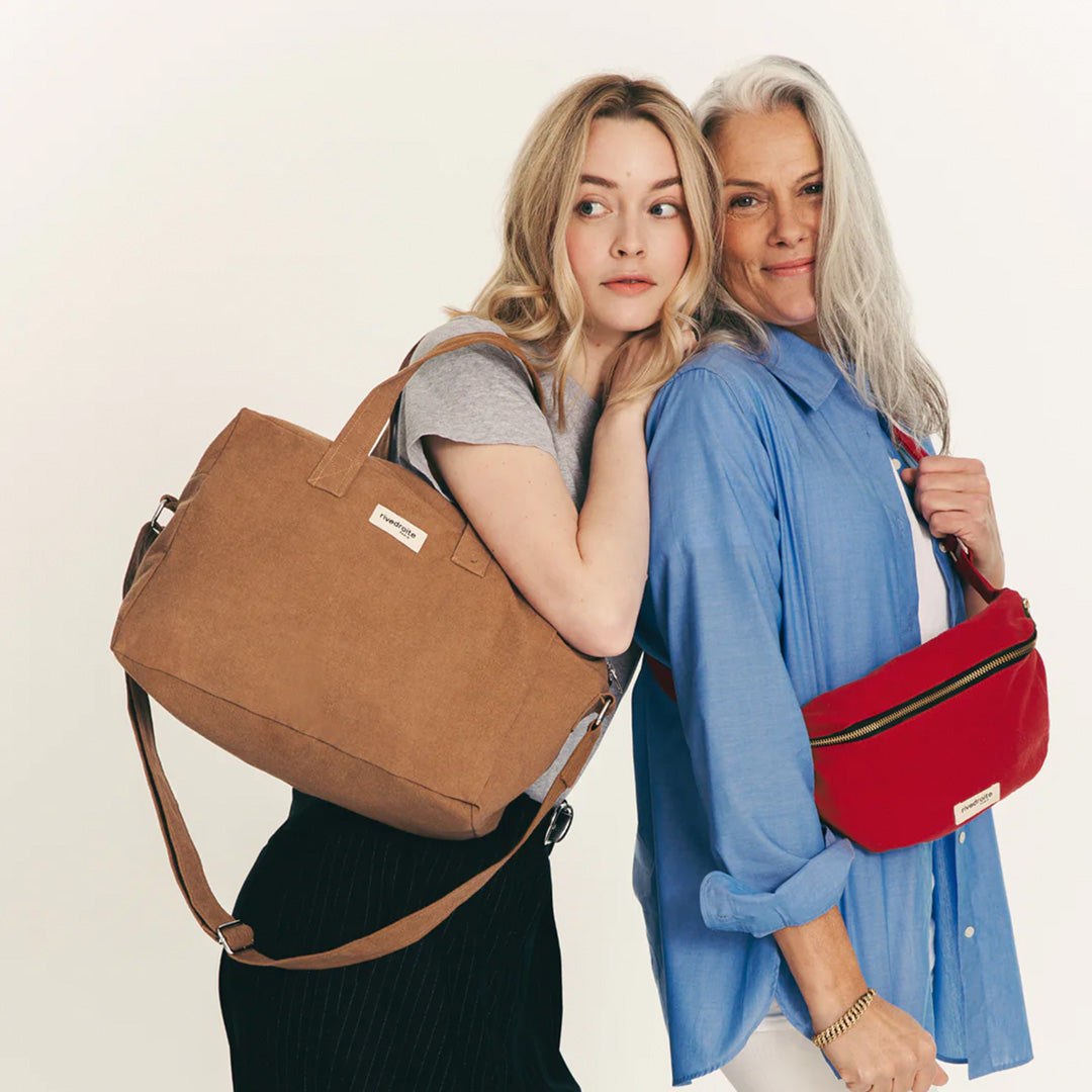 Camel Sauval bag from Parisian brand Rive Droite is a compact everyday messenger bag made from recycled cotton.. Lifestyle image
