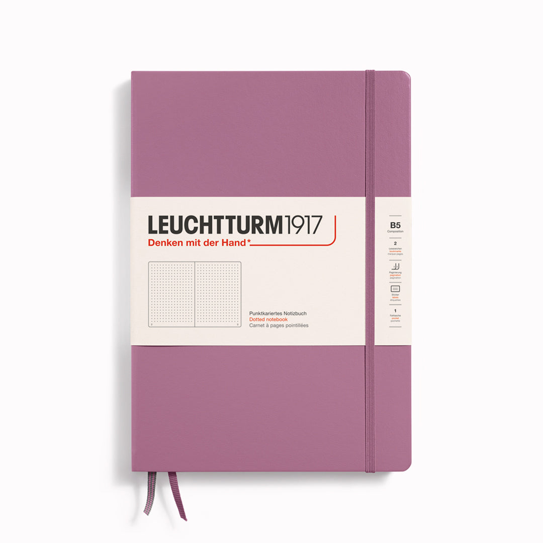 Dotted Composition Notebook from Leuchtturm1917, 2 page markers and a blank table of contents and numbered pages with gusseted rear pocket