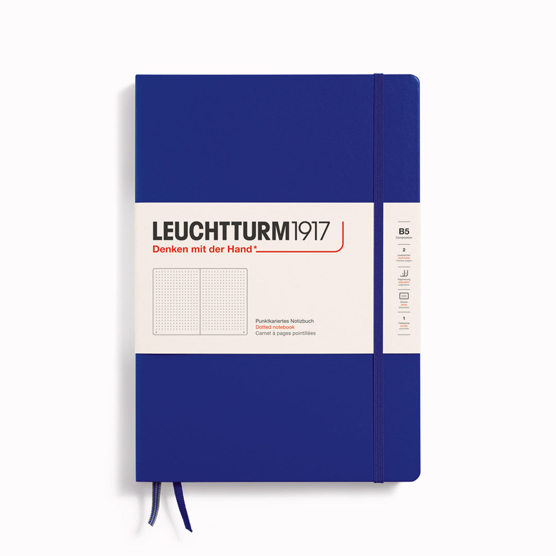 Dotted Composition Notebook from Leuchtturm1917, 2 page markers and a blank table of contents and numbered pages with gusseted rear pocket