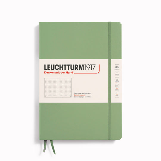 Dotted Composition Notebook from Leuchtturm1917, 2 page markers and a blank table of contents and numbered pages with gusseted rear pocket