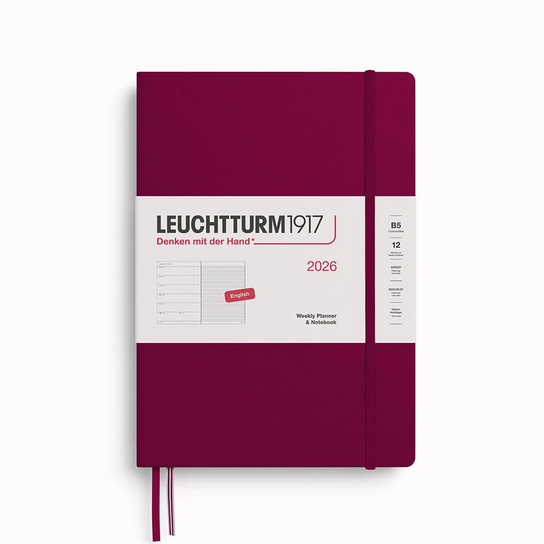 The Composition Weekly Planner + Notebook 2026 is Leuchtturm1917's combined Planner and Notebook, from January 2026 to December 2026. It comes in a choice of colours.