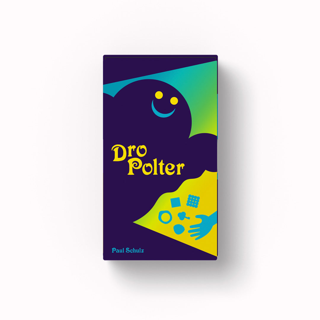 DroPolter is a captivating action game. It challenges players to skilfully drop specific items from their palm based on the theme card, using only one hand. Box Front