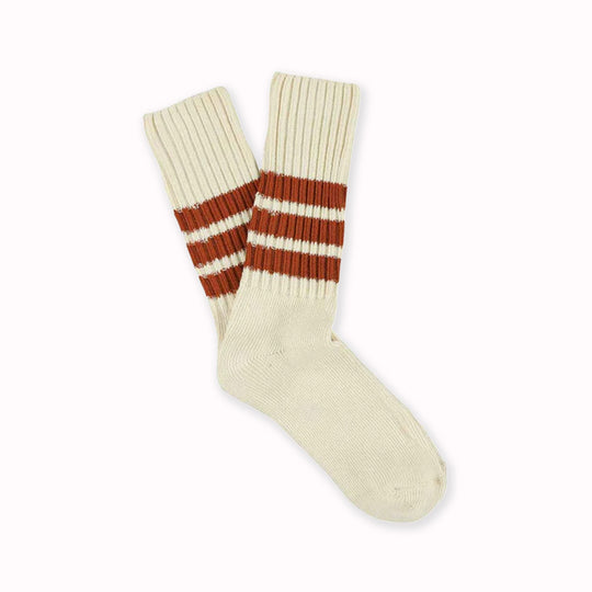 Striped Crew Socks | Ecru + Brick Red
