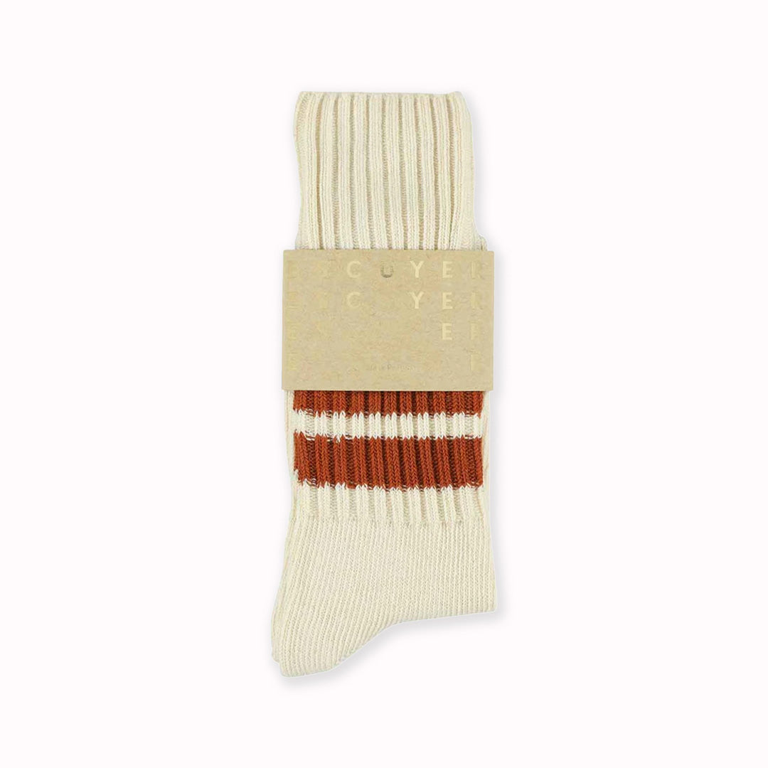 Striped Crew Socks | Ecru + Brick Red