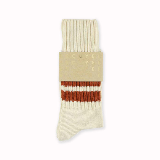 Striped Crew Socks | Ecru + Brick Red
