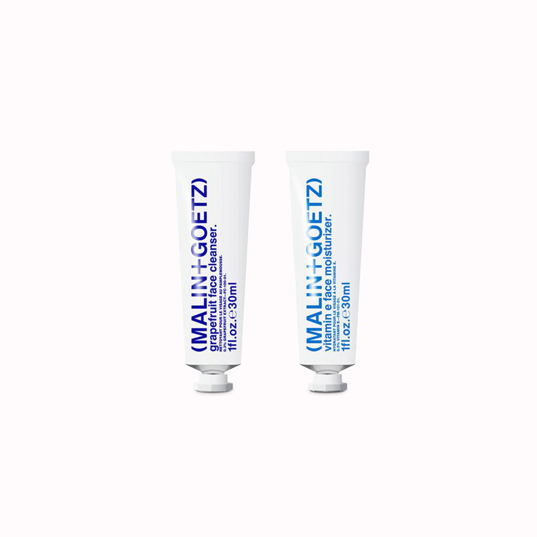 This essentials pack is a duo of Malin+Goetz's travel-size grapefruit face cleanser + vitamin e face moisturizer.  These 2 are perfectly paired together and are Malin+Goetz best selling items - now packaged in handy 30ml sizes are perfect for travelling.