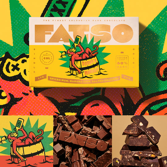 Drunk'n Monkey from Fatso is a tropical and tasty bar flavoured with rum and banana.