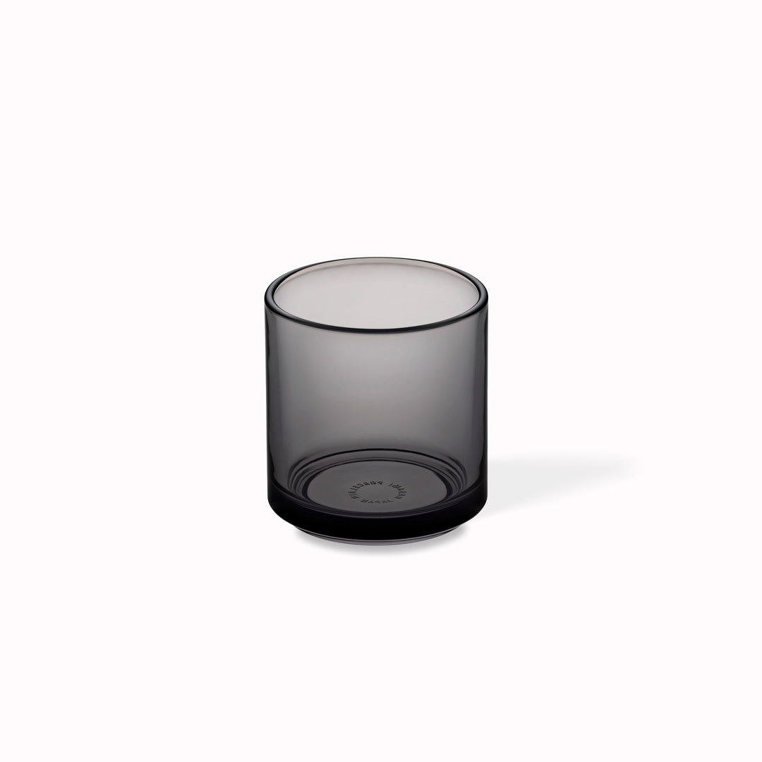 Grey glass tumbler by Hasami Porcelain is a stackable glass with clean lines and a minimalist feel.