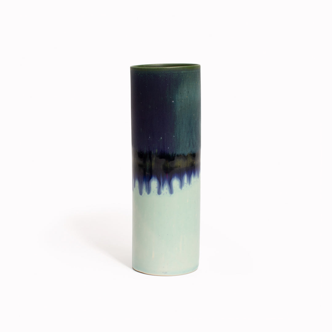 Hand Glazed Cylinder Vase | Green+Blue