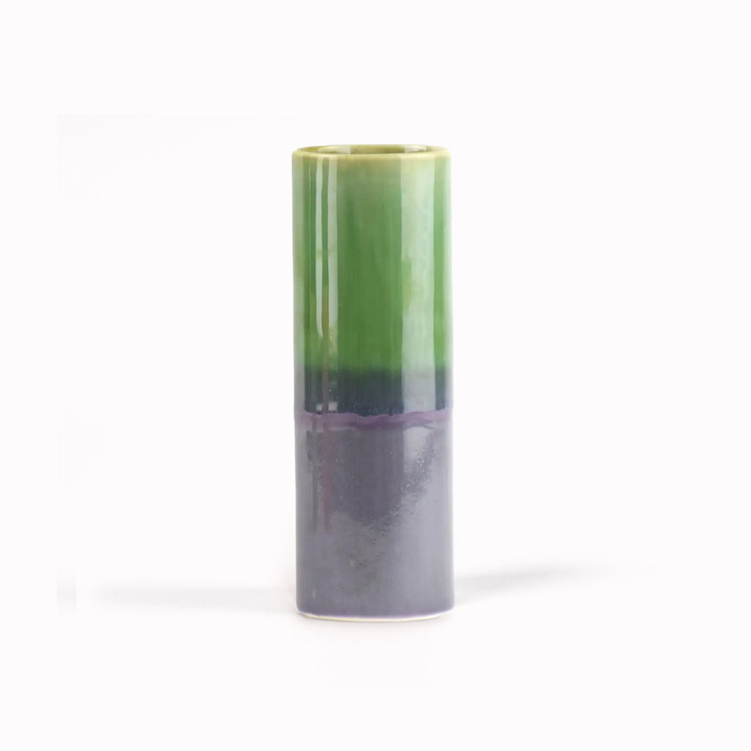 Hand Glazed Cylinder Vase | Green+Indigo