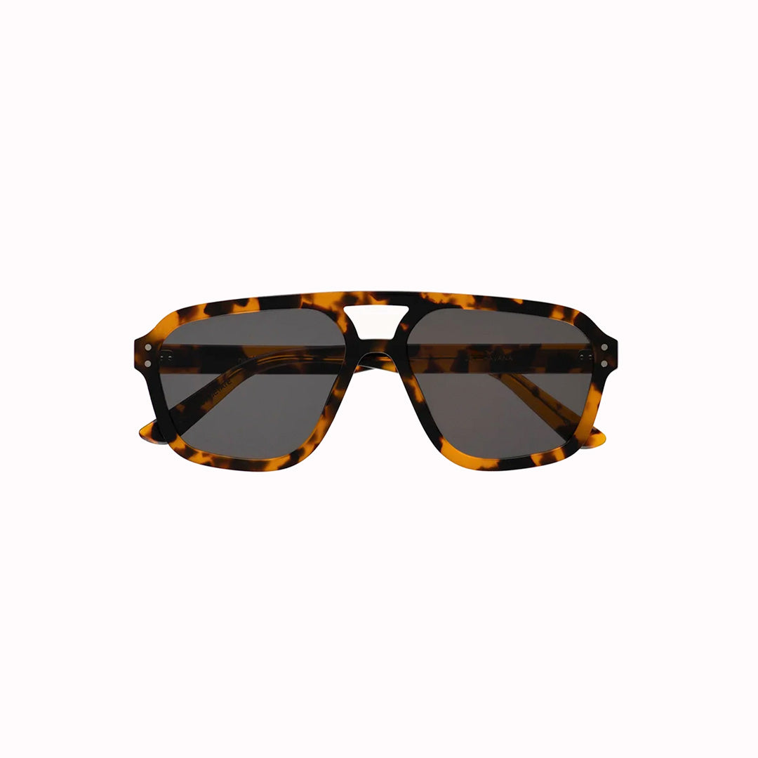 Retro, vintage 1970's style large aviator style tortoise shell framed sunglasses with a solid grey lens colour, from Swedish cult fashion brand, Monokel. The Jet are designed to be unisex and ideal for most face shapes and sizes.