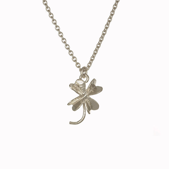 Lucky Clover is an elegant four leaf clover pendant necklace by London jeweller Alex Monroe, available in Sterling Silver or 22ct Fairmined Gold Plated silver.