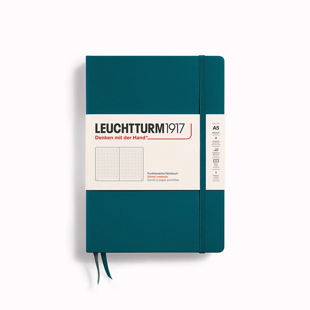 Stone Blue A5 Dotted Medium Notebook from Leuchtturm1917, includes Blank table of contents and numbered pages with a rear gusseted pocket