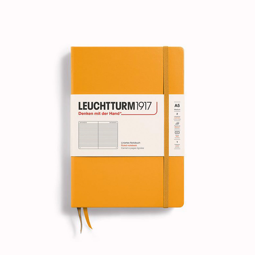 Rising Sun A5 Lined Medium Notebook from Leuchtturm1917, includes Blank table of contents and numbered pages with a rear gusseted pocket