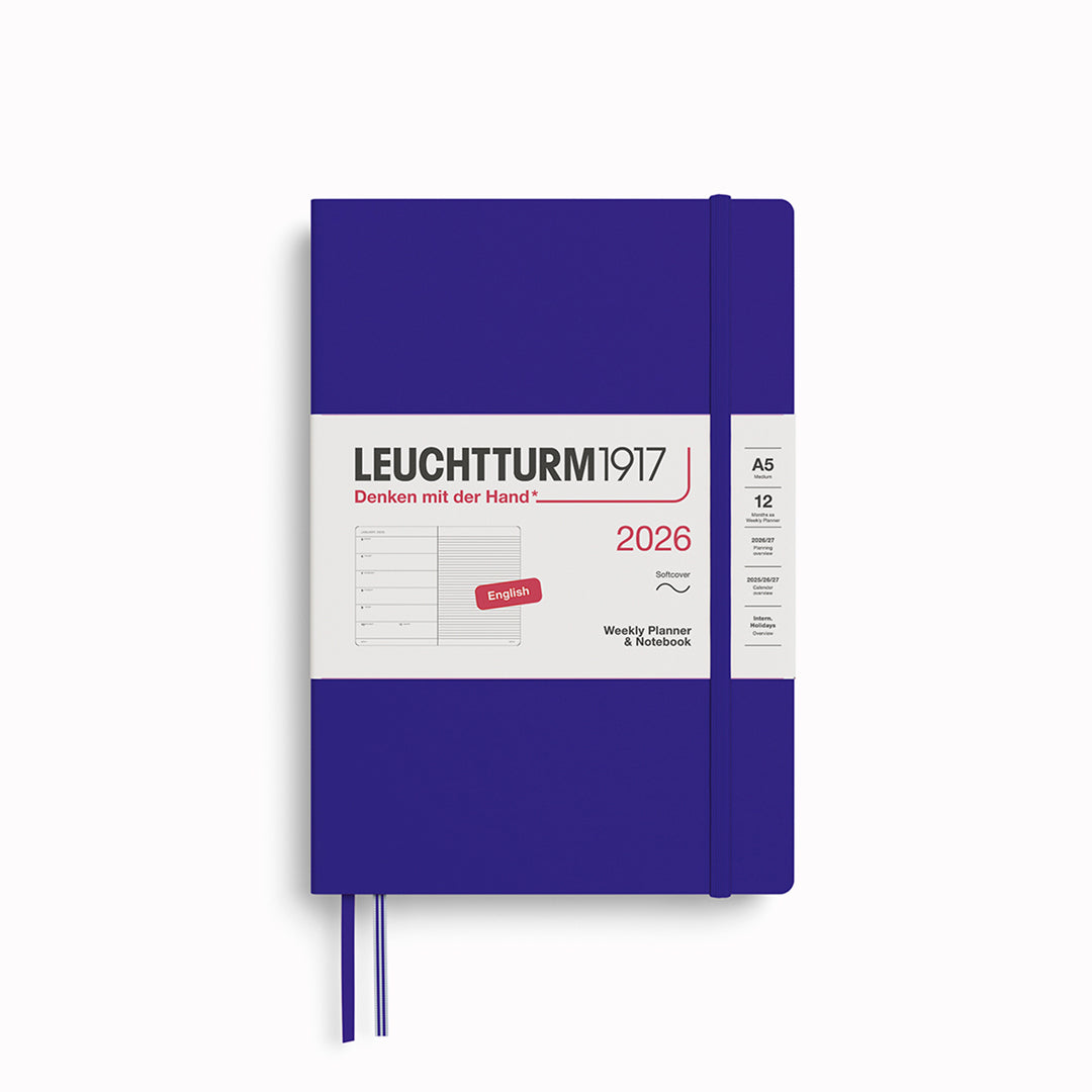 The Medium Weekly Planner + Notebook 2026 is Leuchtturm1917's combined Planner and Notebook, from January 2026 to December 2026. It is available in a choice of colours.