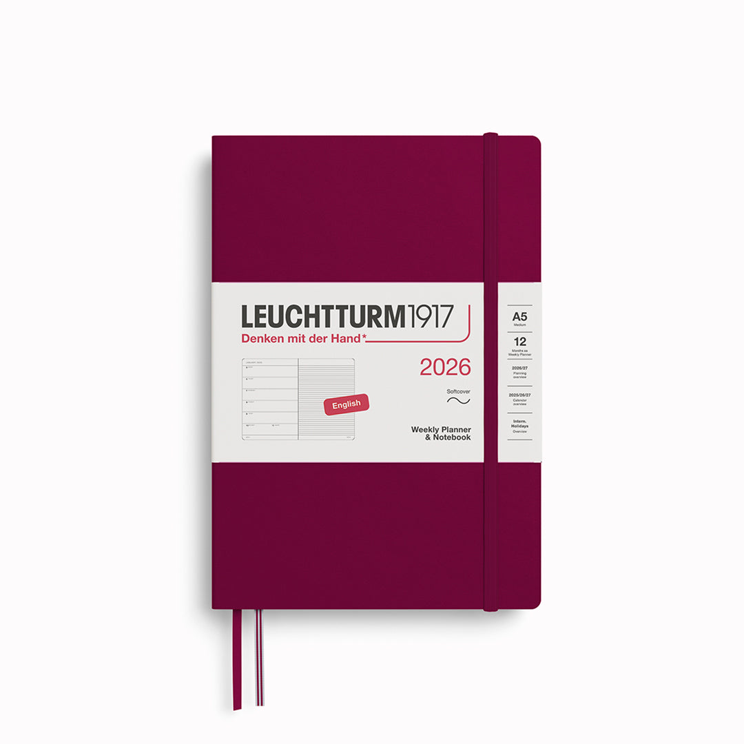 The Medium Weekly Planner + Notebook 2026 is Leuchtturm1917's combined Planner and Notebook, from January 2026 to December 2026. It is available in a choice of colours.