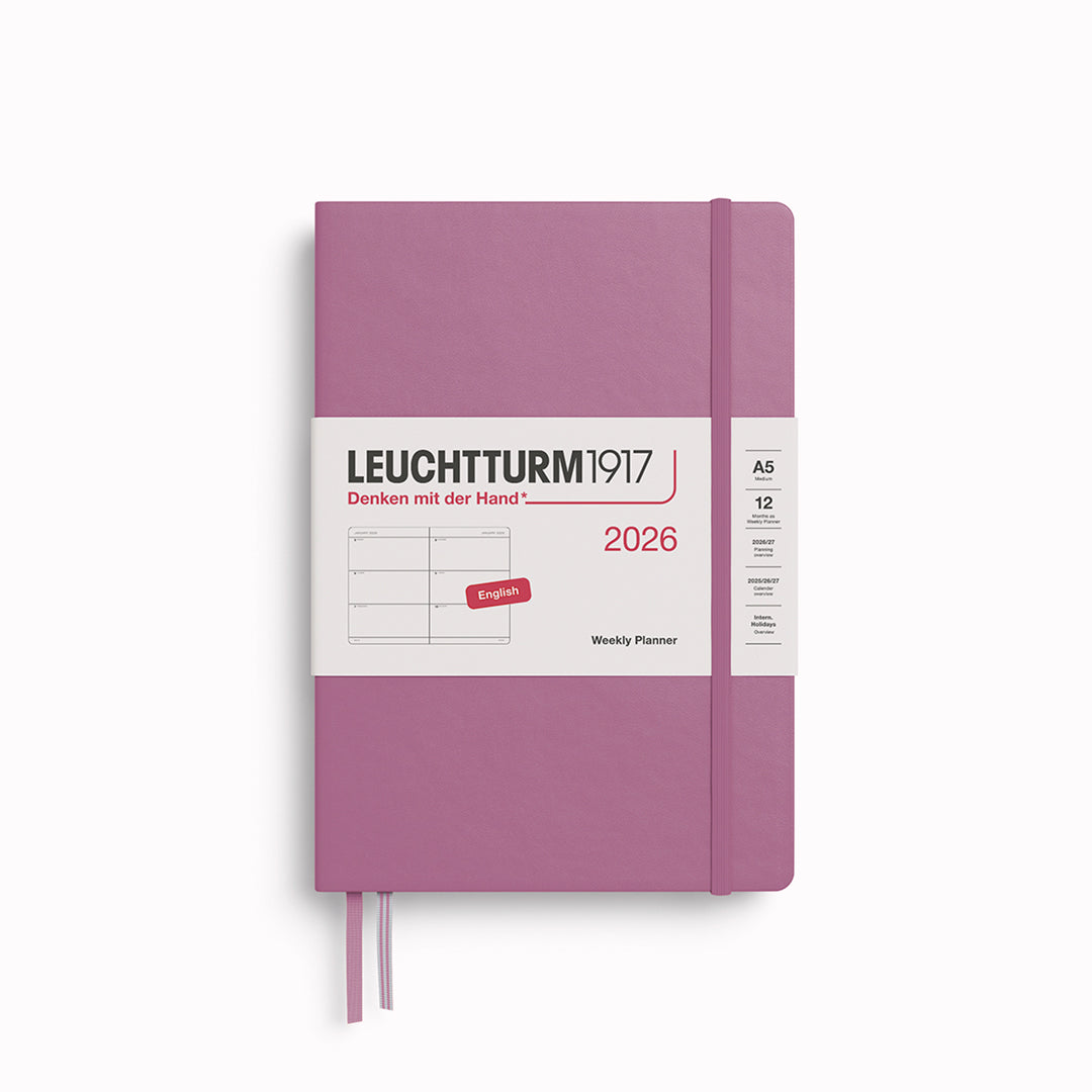 The Medium Weekly Planner 2026 by Leuchtturm1917 is A5 size and hardcover. It runs from January 2026-December 2026, is available in a choice of colours, and comes with a host of useful features