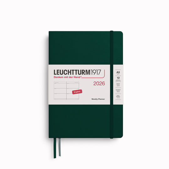 The Medium Weekly Planner 2026 by Leuchtturm1917 is A5 size and hardcover. It runs from January 2026-December 2026, is available in a choice of colours, and comes with a host of useful features