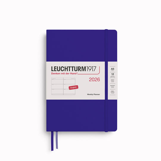 The Medium Weekly Planner 2026 by Leuchtturm1917 is A5 size and hardcover. It runs from January 2026-December 2026, is available in a choice of colours, and comes with a host of useful features
