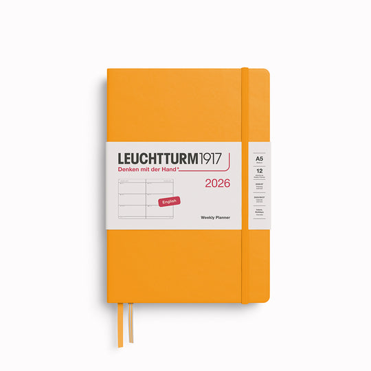 The Medium Weekly Planner 2026 by Leuchtturm1917 is A5 size and hardcover. It runs from January 2026-December 2026, is available in a choice of colours, and comes with a host of useful features