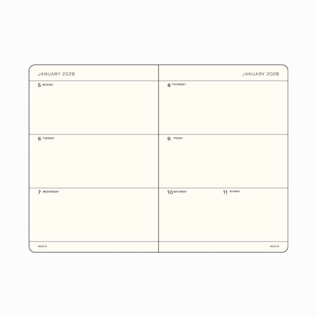 The Medium Weekly Planner 2026 by Leuchtturm1917 is A5 size and hardcover. It runs from January 2026-December 2026, is available in a choice of colours, and comes with a host of useful features