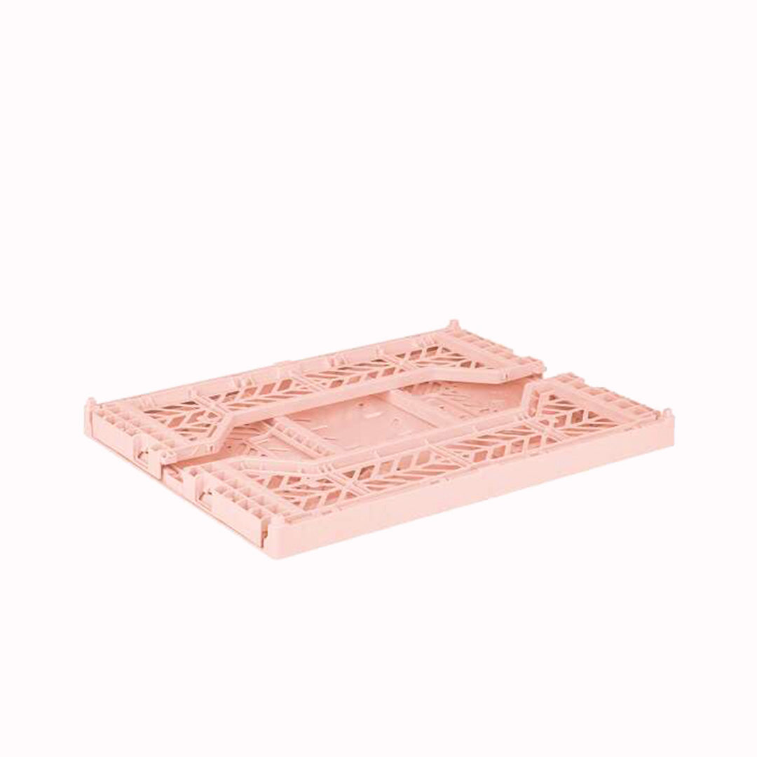 Folded Flat - Midi Milk Tea Folding Crate from Aykasa. This crate is made from 100% recyclable material and can be folded flat when not in use. It's perfect for holding books, toys, clothes, or anything else you want to organise. 