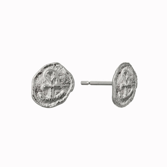 The Mudlarked Anchor Token Stud Earrings are available in 22ct gold plated silver or sterling silver stud earrings.