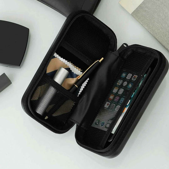 Nahe Hard-Shell Case in bright yellow by Japanese stationery brand Hightide Penco.  Open