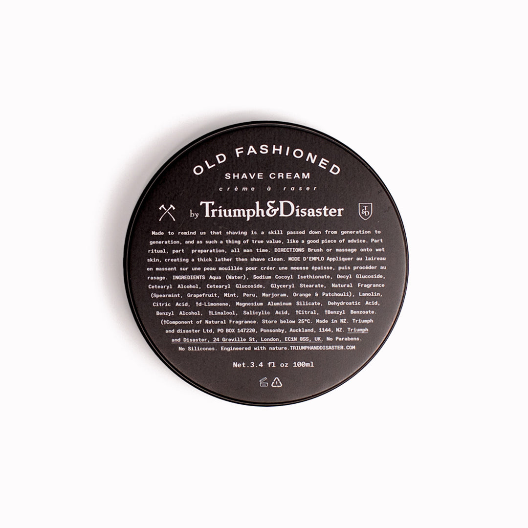 Triumph & Disaster Old Fashioned Shave Cream 100 ml tin delivers a great super smooth and close shave without any of the nasties we now frown upon.