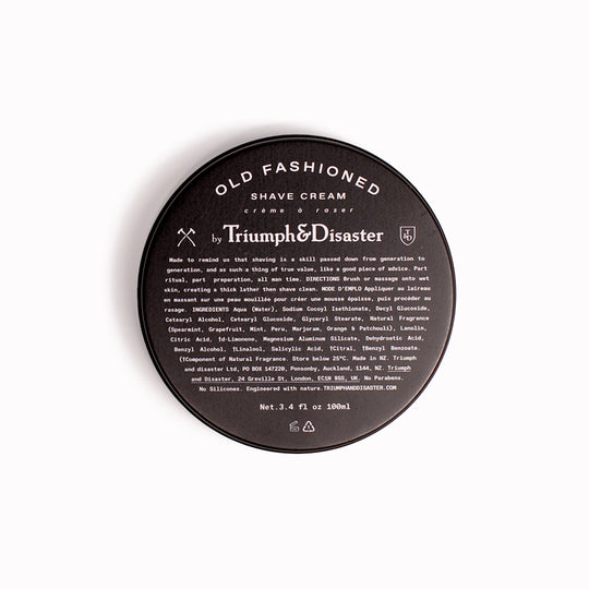 Triumph & Disaster Old Fashioned Shave Cream 100 ml tin delivers a great super smooth and close shave without any of the nasties we now frown upon.