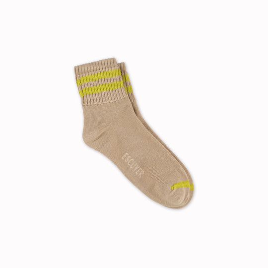 Ankle Crew Socks | Pink With Yellow Stripes | UK Size 3.5-7