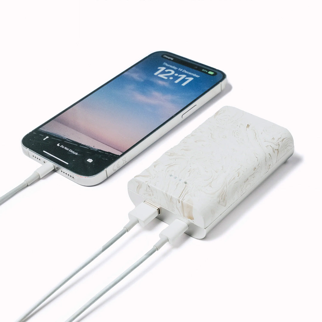 The Gomi 10000 mAh Power Bank is a powerful UK made device charger that is entirely made from re-purposed and recycled materials. 