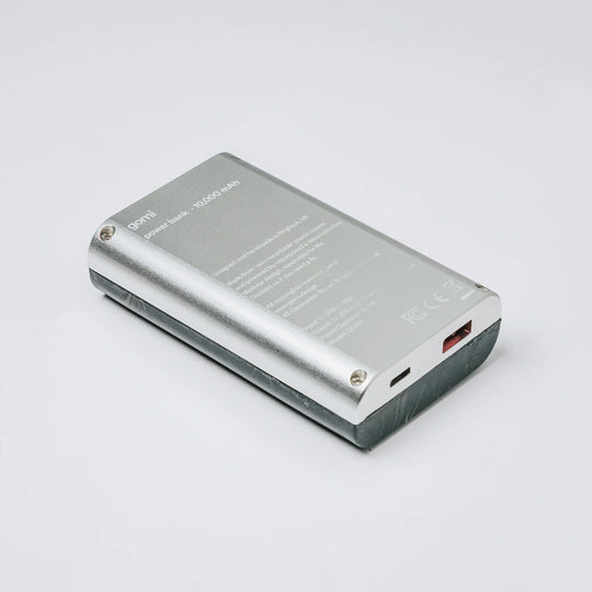 The Gomi 10000 mAh Power Bank is a powerful UK made device charger that is entirely made from re-purposed and recycled materials. 