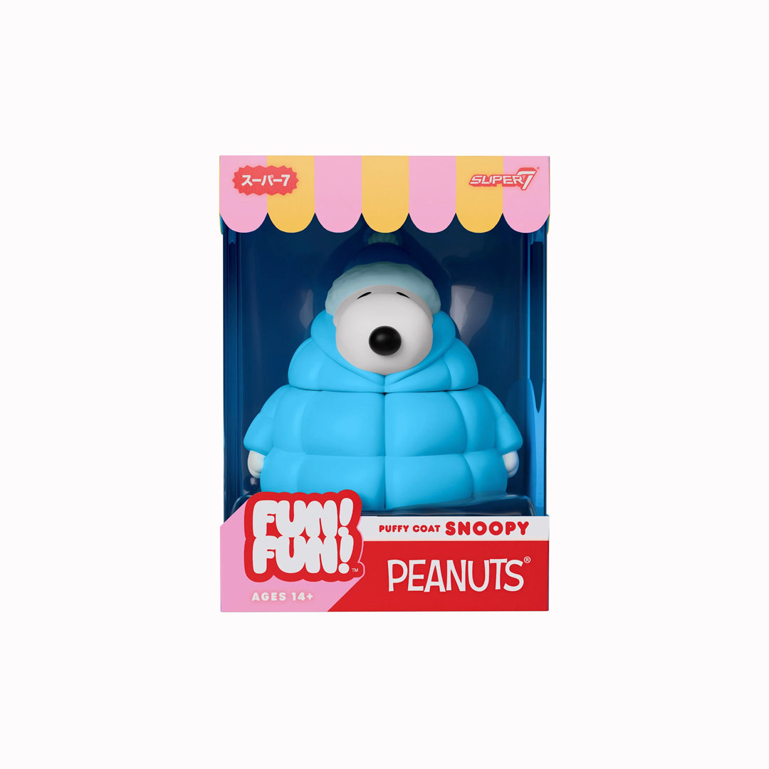 inspired by Charles Schulz’s classic comic strip, showcases Snoopy in his iconic, oversized puffy coat